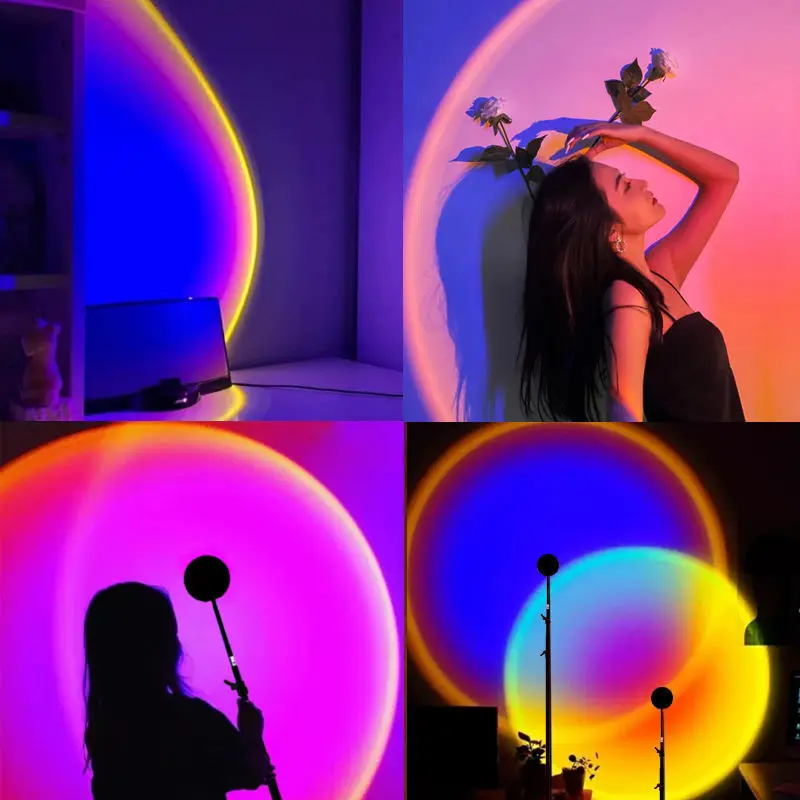 Проекционный светильник с закатом радужная атмосфера Ночной украшение для