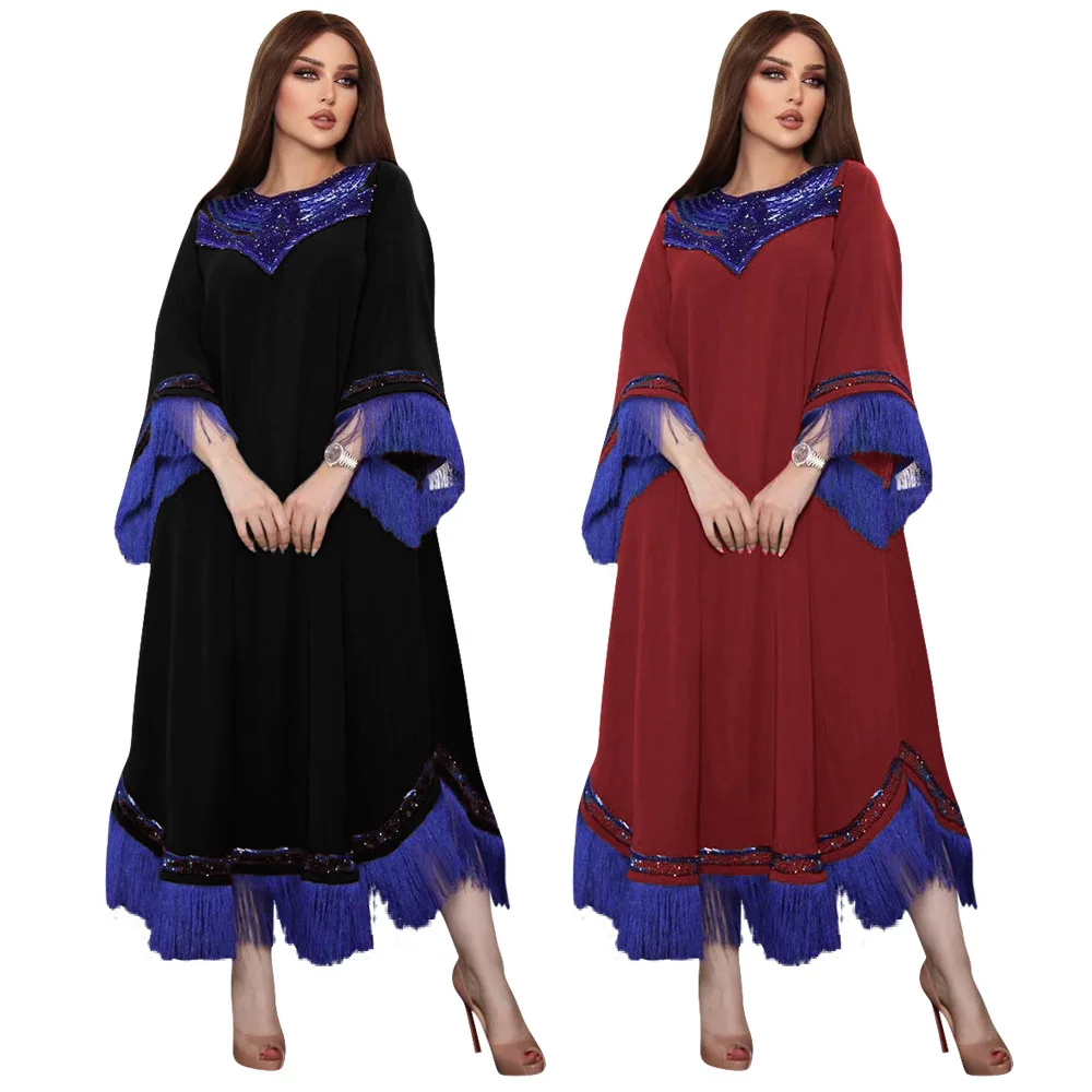 Muslim Arab Middle Eastern Flow Sequin Abaya Dress