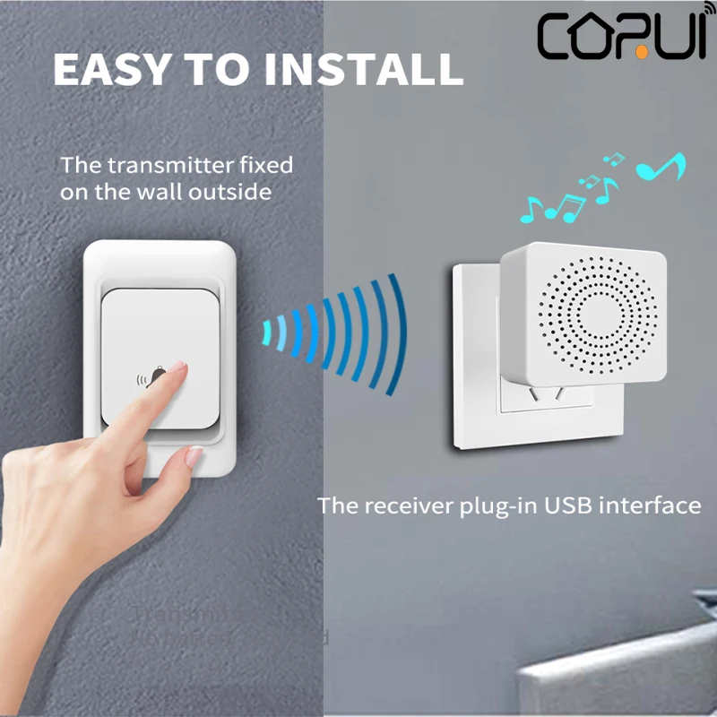 

CORUI Smart 433 Doorbell USB Powered Wireless Home Doorbell Intelligent Remote Control Doorbell Elderly Call Reminder Smart Home