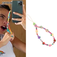 high quality anti lost phone charm chain rainbow soft ceramic lanyard strap mobile for girls phone choker keys string