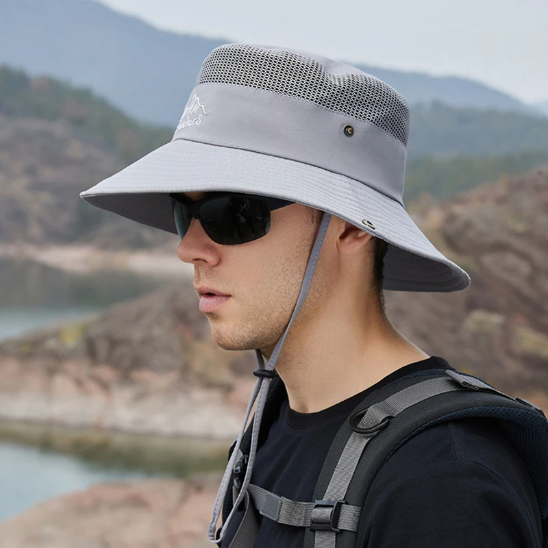 

Summer UPF50+ Sun Hats For Women Men Breathable Mesh Hiking Fishing Hat Male Outdoor Wide Brim Fisherman Cap Panama Bucket Hats