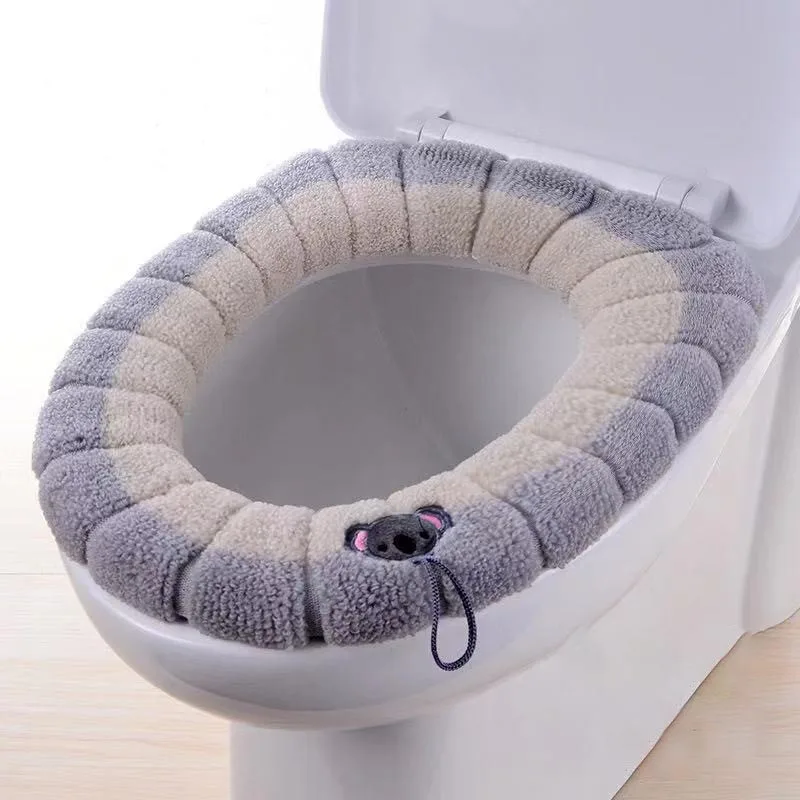 Winter Warm Toilet Seat Cover Mat Bathroom Toilet Pad Cushion with Handle Thicker Soft Washable Closestool Warmer Accessories A+