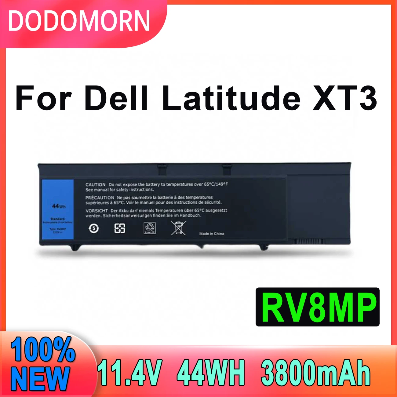 

New Laptop Battery RV8MP For Dell Latitude XT3 Tablet PC H6T9R 1NP0F 37HGH 11.4V 44WH 3800mAh