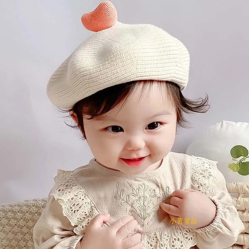 

Fashion Hat Super Cute Love Pumpkin Caps Baby Hats Knitted Beret Toddler Painter Hat Keep Warm Suggest For Girl Under 3 Years