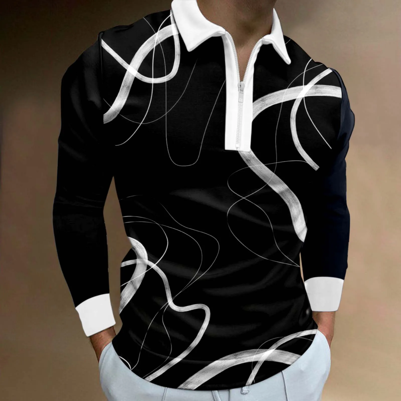 

Male Casual Autumn 3D Print T Shirt Turn Down Collar Long Sleeve Tops T Shirt Fashion Shirt Men