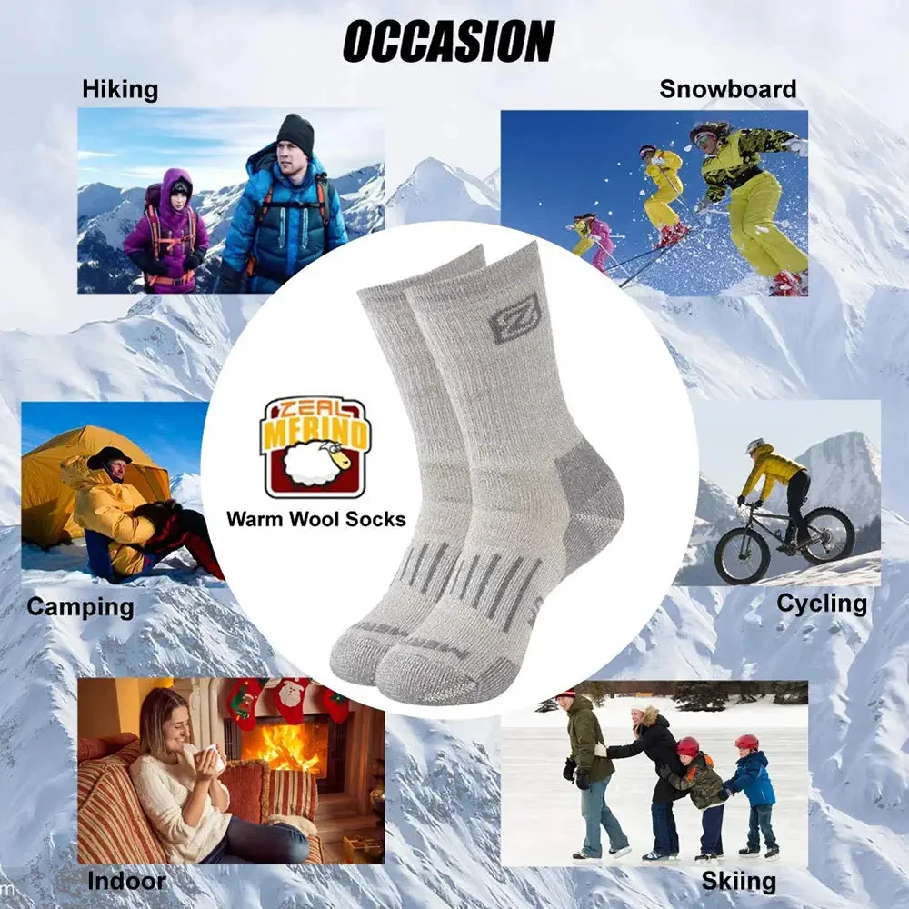 Носки ZEALWOOD из мериносовой шерсти для мужчин и женщин теплые зимние ботинки