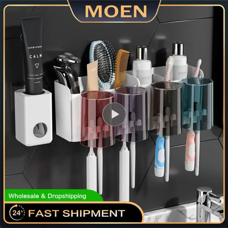 

Storage Tools Toothbrush Holder Toothbrush Set Wall Mounted Storage Rack Plastic Traceless Storage Box Bathroom Accessories