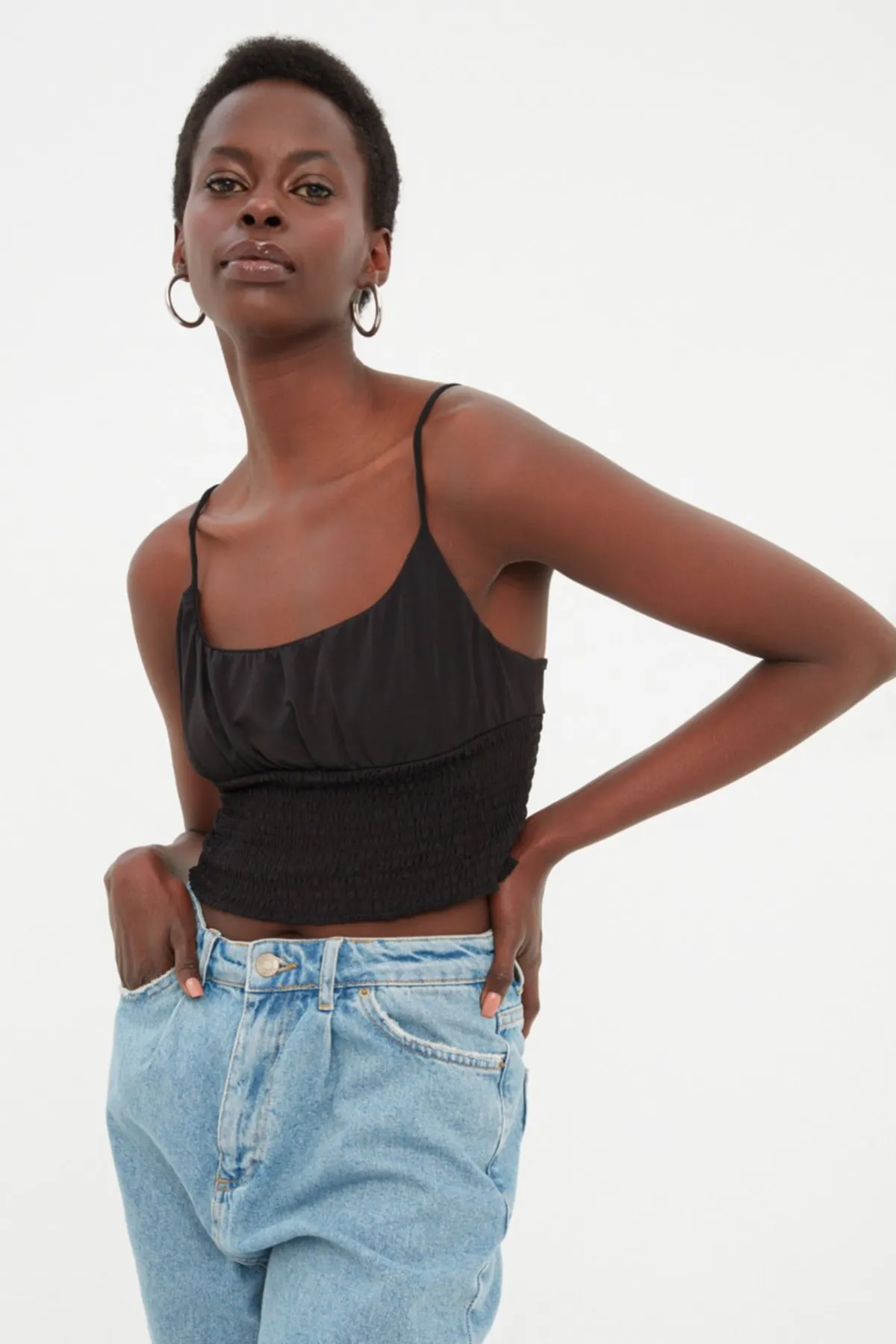 

Women's Summer Crop Top Blouse Black Strap Crop Knitted Blouse Casual Tank Top Vest Blouse
