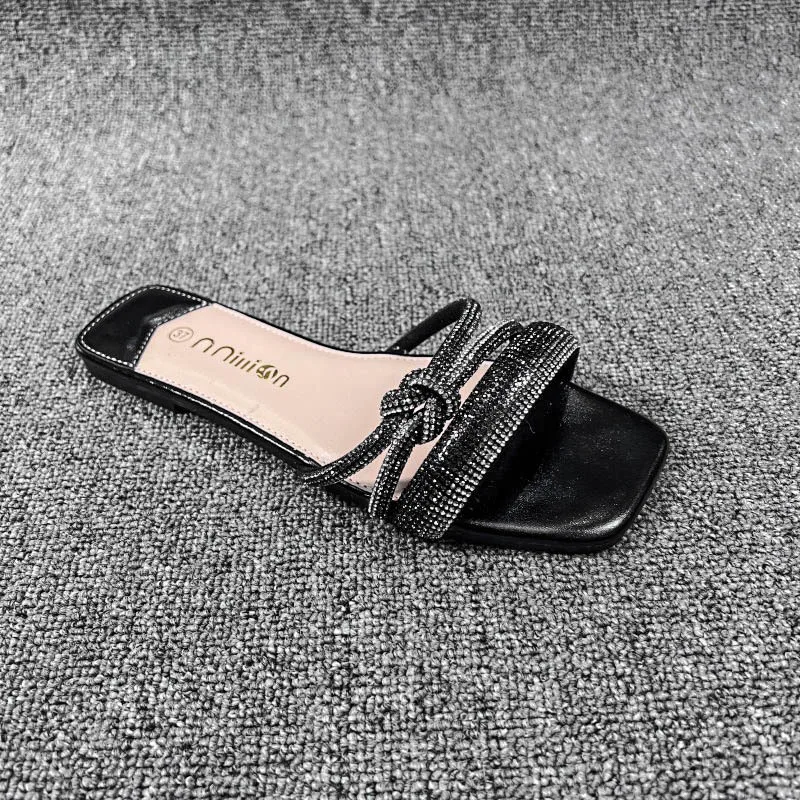 Xibeilove Summer New Line Women's Slippers Sexy Rhinestone Outwear Flat Bottom Slippers