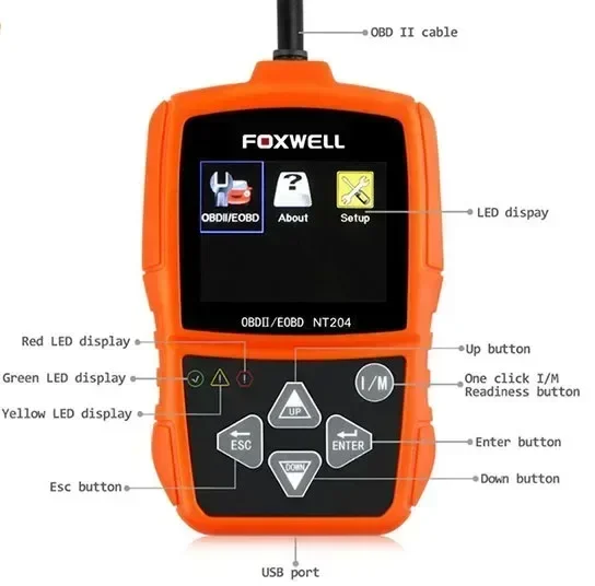 FOXWELL NT204 OBD2 CAN Диагностический инструмент Считыватель кодов неисправностей