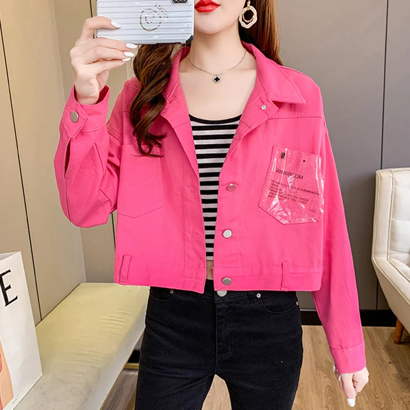 

Women Fried Street Jeans Jackets, Loose POLO Neck, Single-Breasted Cowboy Coat, Short Tops, Female Outwear, Spring, Autumn, 2023
