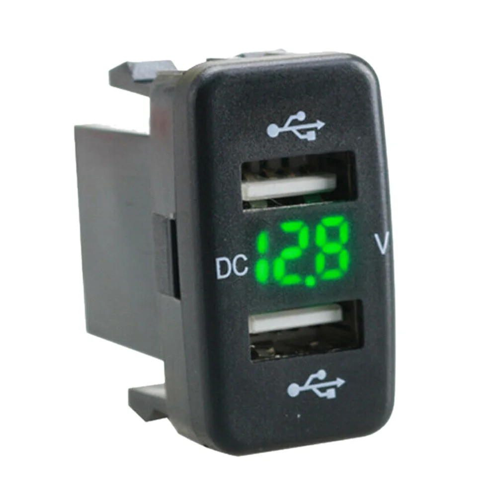 

Car Charger Socket Dual Usb Port Charging Volt Display Adapter Fit for Toyota Green