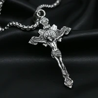 vintage men jesus cross necklace stainless steel cross orthodox pendant necklace biker fashion amulet jewelry gift wholesale