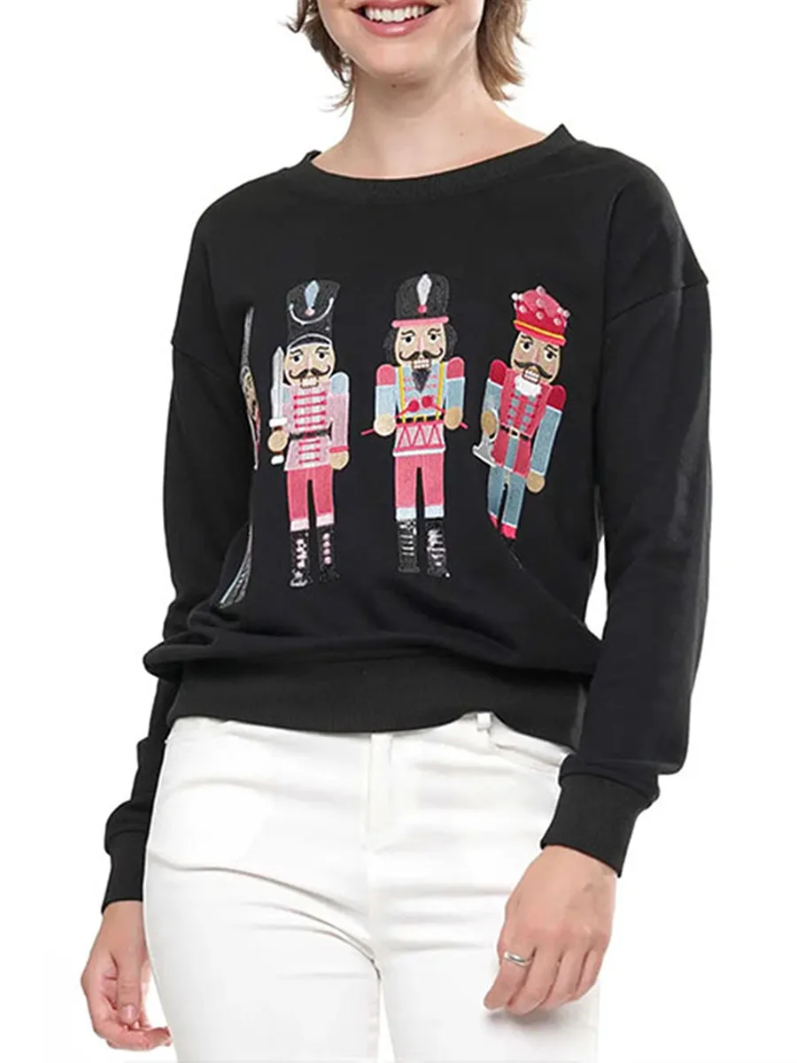 

RUEWEY Women s Funny Christmas Sweatshirt Sequins Santa Claus Print Crewneck Long Sleeve Pullover Sweatshirt Tops