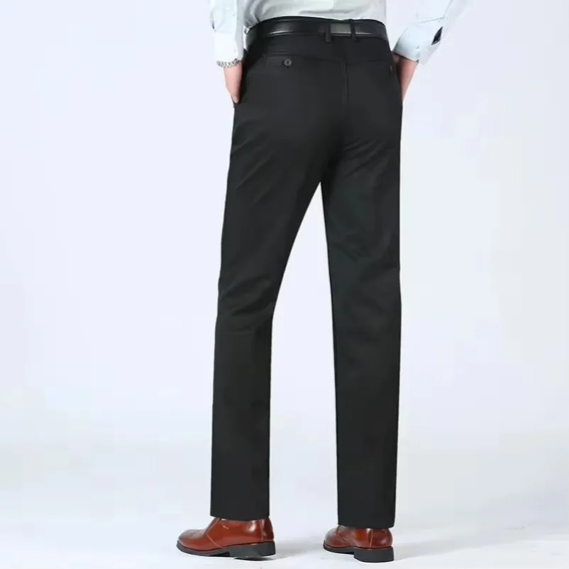 Summer Thin Cotton Pants Mens Autumn Thick Suit Pant Slacks High Waist Straight Loose Bland Solid Business Casual YYQWSJ