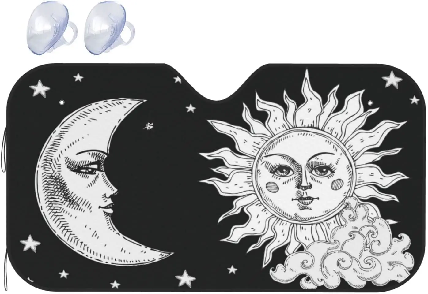 

Windshield Sun Shade Black White Astrology Witchy Moon Car Front Window Sunshade Blocker UV Visor Retractable Automotive