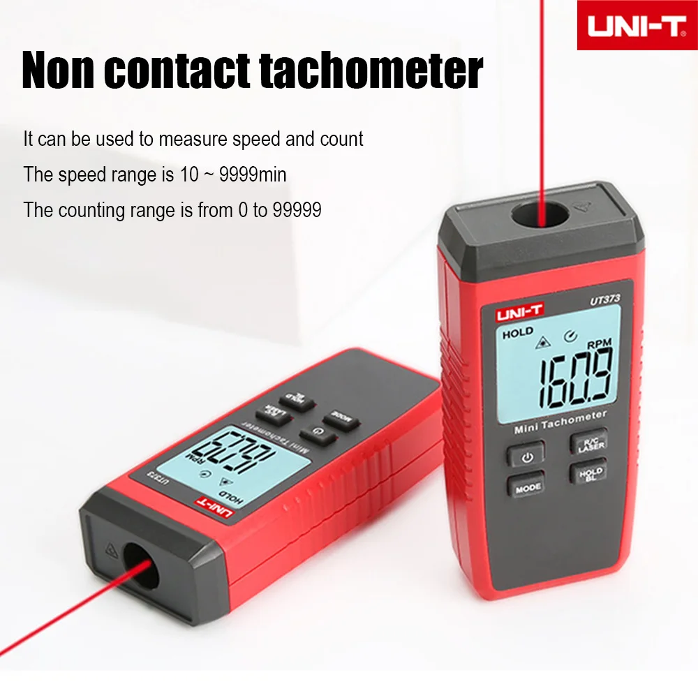 

UNI-T UT373 Mini Digital Tachometer Measuring Range 10-99999RPM Non-Contact Tachometer Odometer with Backlight