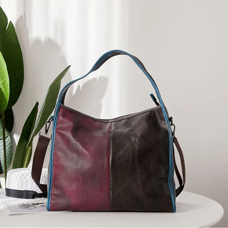 

2020 new high-capacity first layer cowhide contrast color system wind manual rubbing color diagonal bag