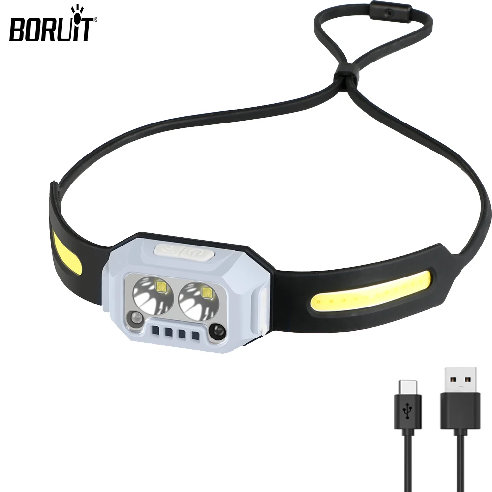

BORUiT Mini Sensor LED Headlight 4 Light Modes Headlamp Type-C Rechargeable 270° Wide-Range Lighting Faishing Working Head Torch