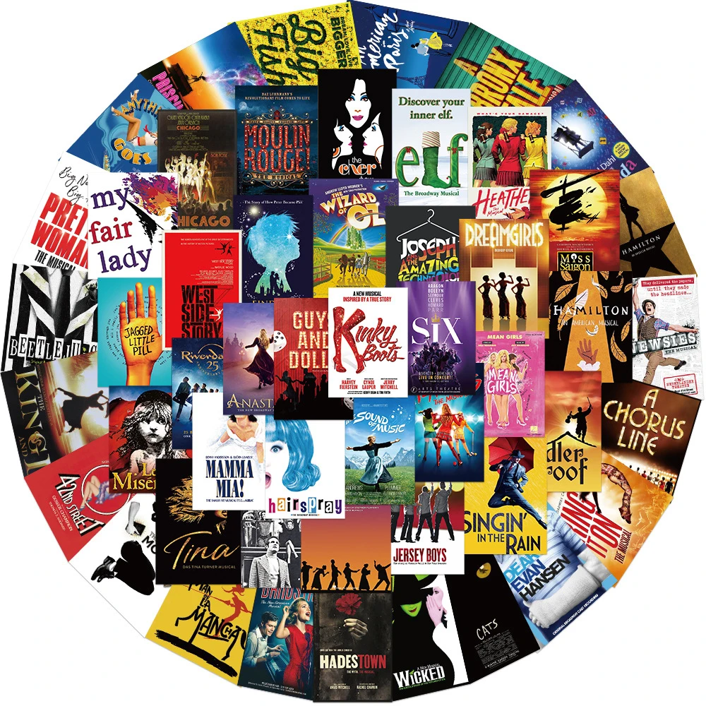 

10/30/52pcs Broadway Musical Poster Stickers Aesthetic Graffiti Motorcycle Phone Skateboard Laptop Wall Cool Decoration Decals