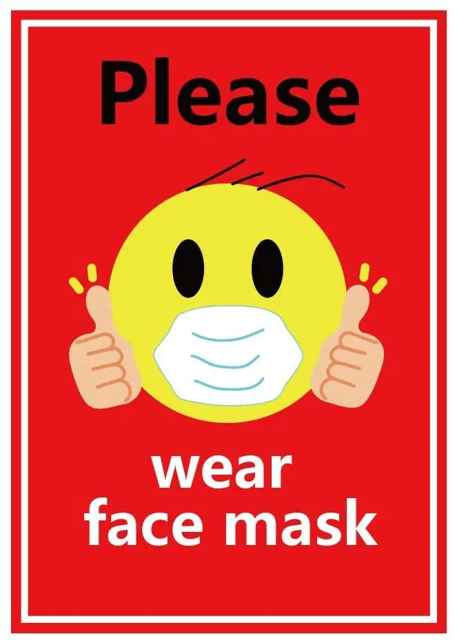 

Please wear face cover sticker logo face cover warning label with smiling face for window and door sticker