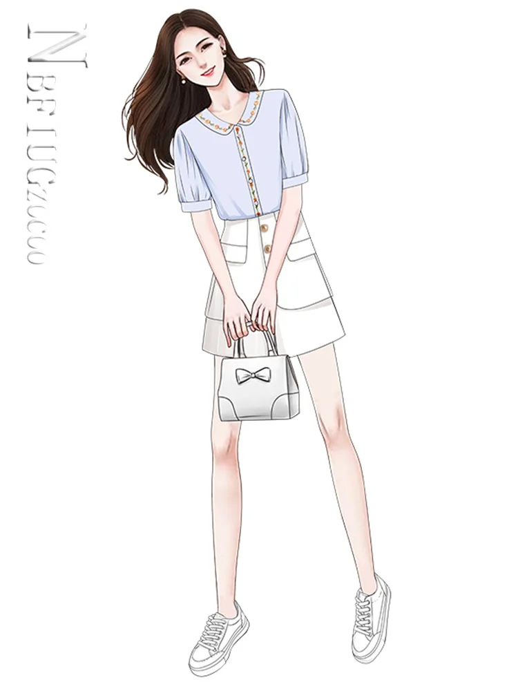 

2022 Fashion Sweet Embroidery Short Sleeve Blouse and A Line Shorts Female Sets