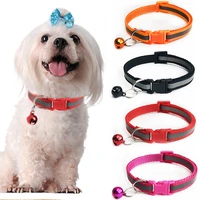 colorful reflective dog collars pet cat puppy nylon collar neck adjustable buckle collar bell unisex pet collar