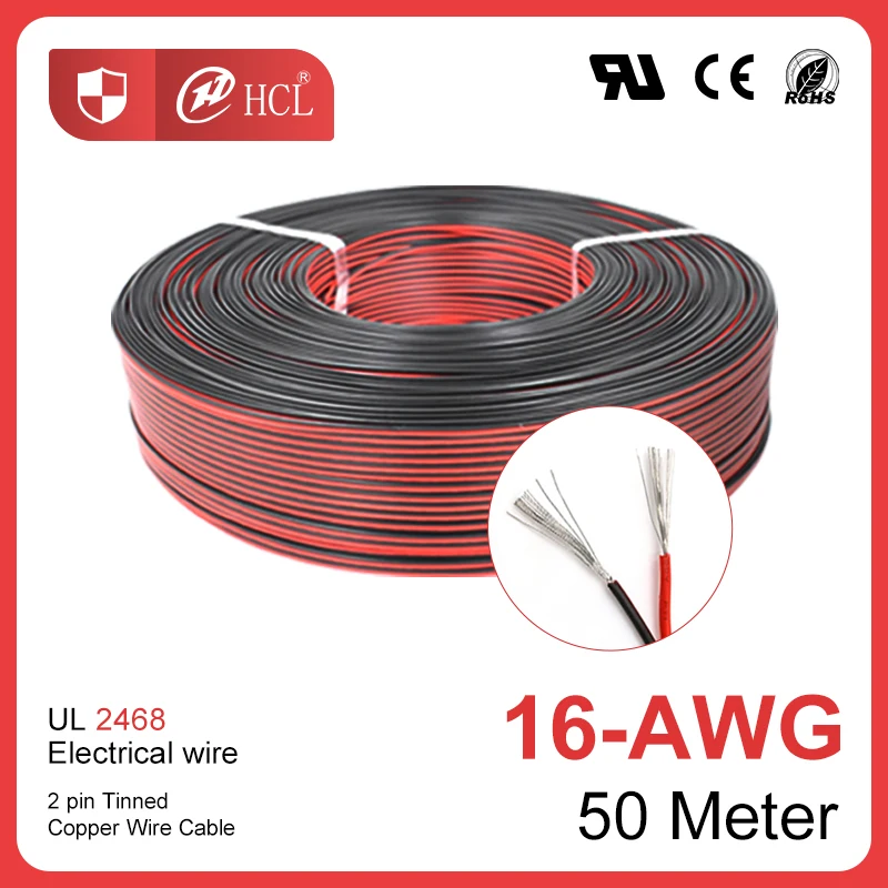 

16AWG 50 метров UL2468 2-контактные электрические провода красный черный плоский ленточный кабель изолированный ПВХ динамик провод светодиодный ...