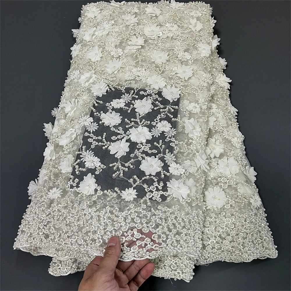 

2024 High Quality African Nigerian Tulle Lace Fabric Sequins Embroidery French Guipure Wedding Party Dress Beaded 5Yards