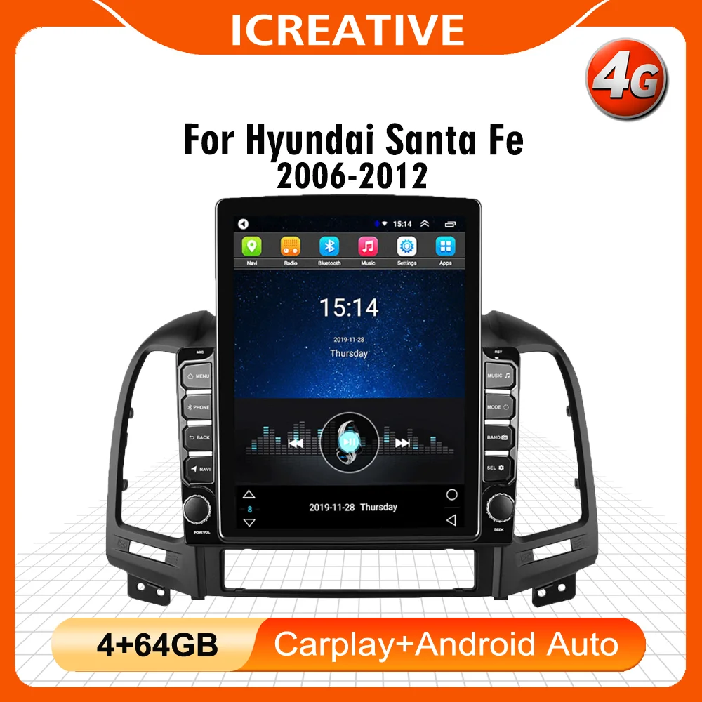 

For Hyundai Santa Fe 2 2006-2012 4G Carplay Android autoradio Vertical 9.7" Radio Multimedia Video Player Wifi GPS Navigation