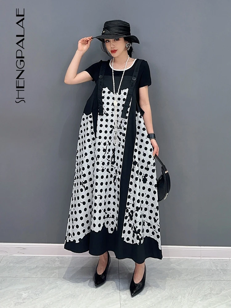 

Женское платье в горошек SHENGPALAE, платье в Корейском стиле без рукавов, контрастный цвет, свободный крой, летнее платье, новинка 2023, 5R4177