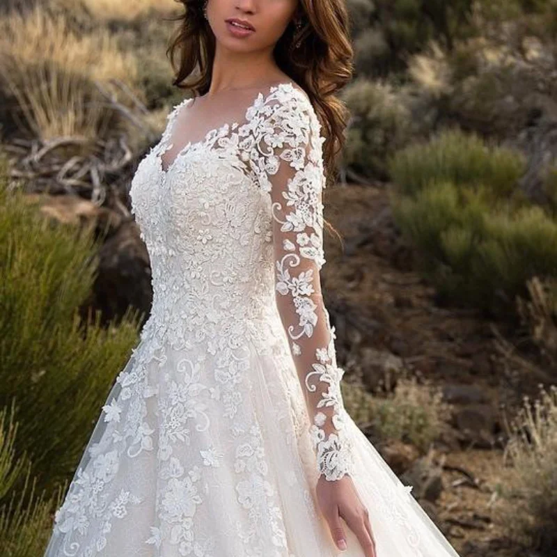2022 Women Formal Wedding Dresses Long Sleeves V Neck Tulle Boho A Line High Split Bridal Gowns Свадебное платье vestidos noiva