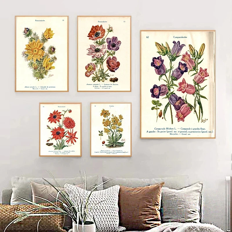 

Vintage Antique Flower Canvas Painting Vintage Plant Flower Poster and Print Print Picture Flower Shop Gift Home Wall Decoration