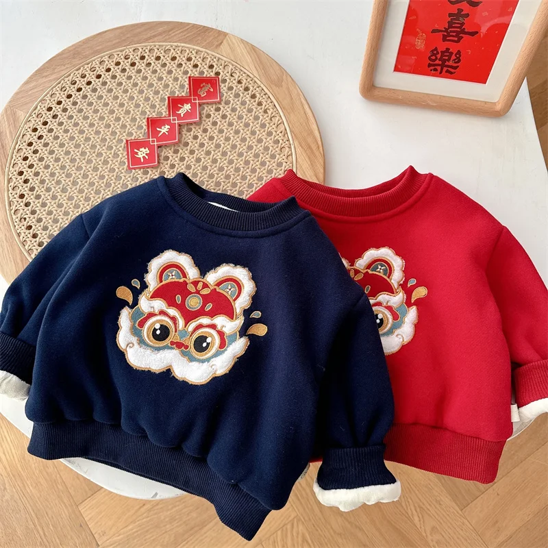 Детская одежда рубашки в китайском стиле новогодний пуловер с длинными рукавами
