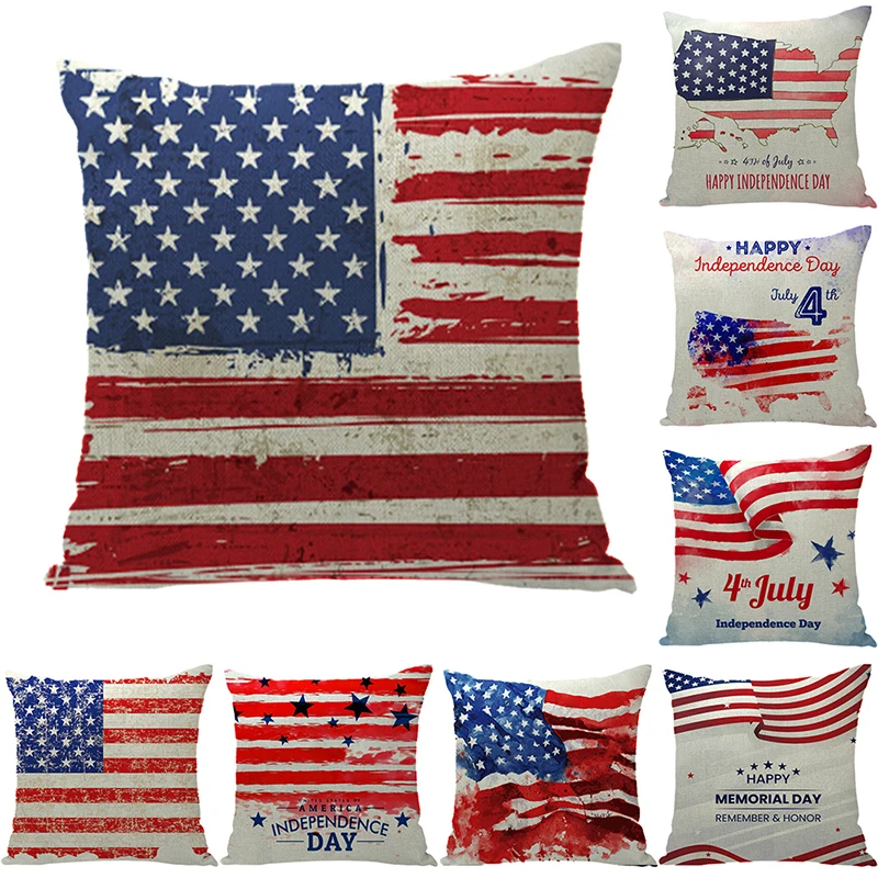 

4th of July USA Independence Day Cushion Cover for Office Sofa American Flag Pillows Cover Home Decor Throw Pillows Case 45x45cm