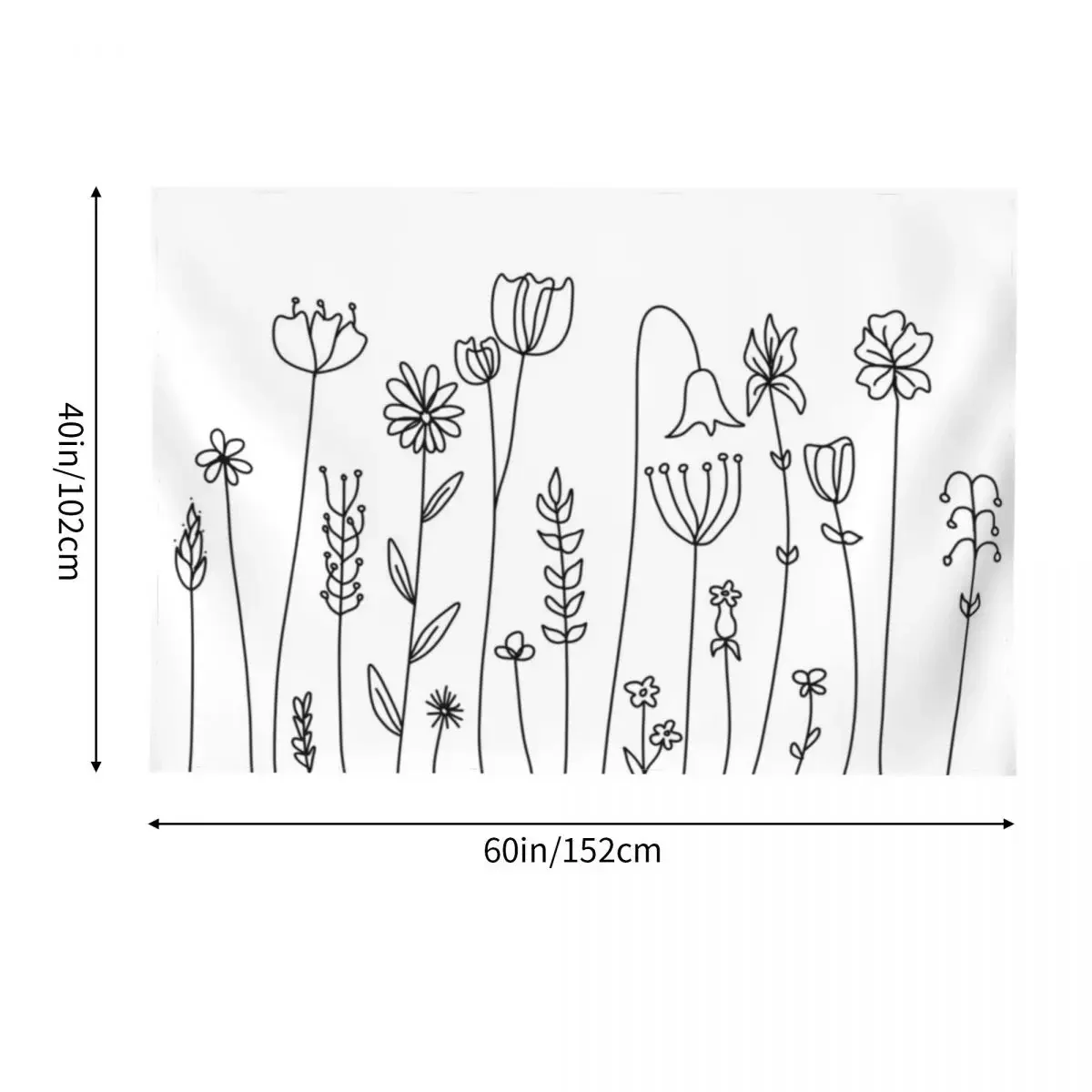 Черно-белый гобелен с рисунками цветов