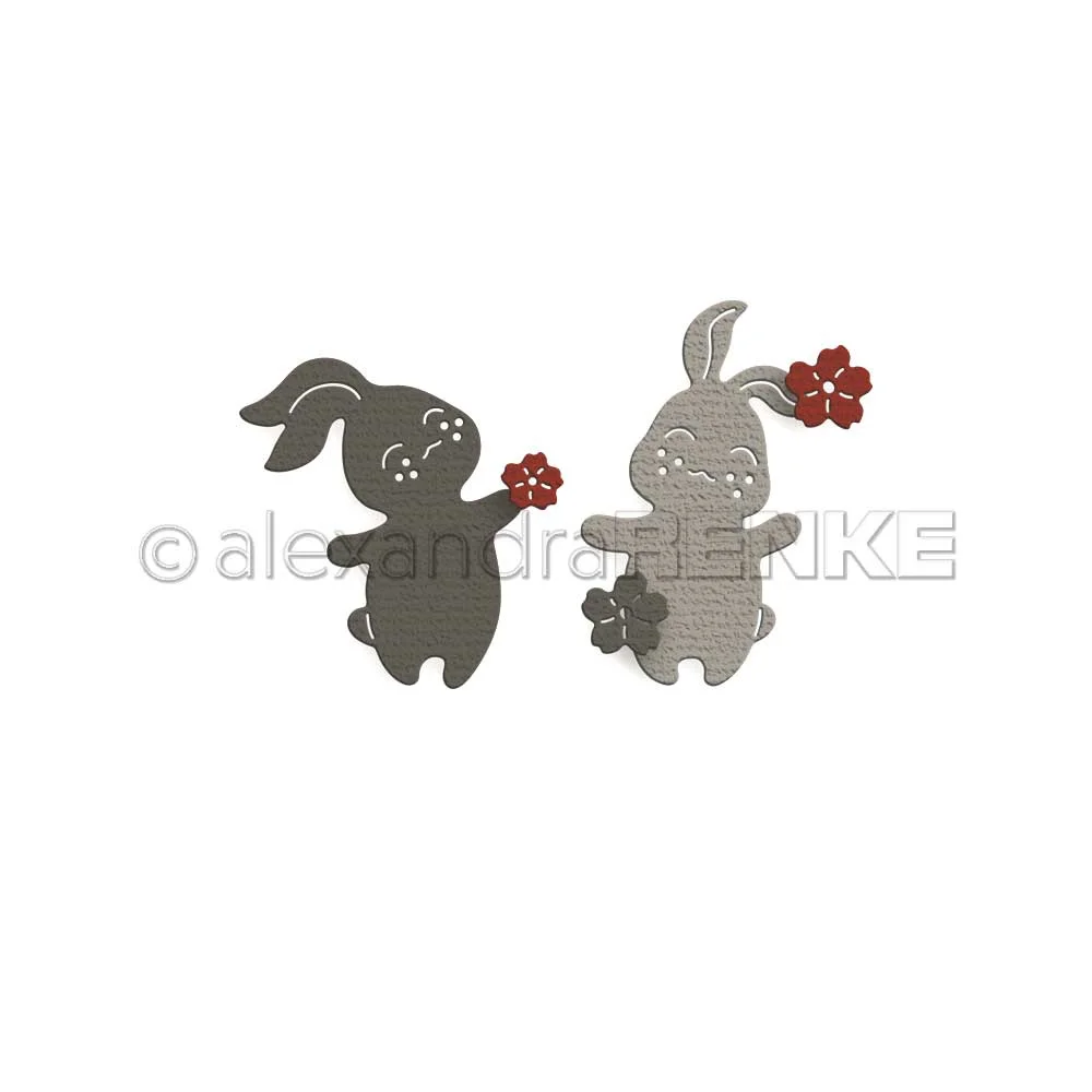 

2022 New Two Rabbits with Flowers Set Metal Cutting Dies Craft Knife Blade Punch Template Diy Gift Card Decorate Embossing Molds