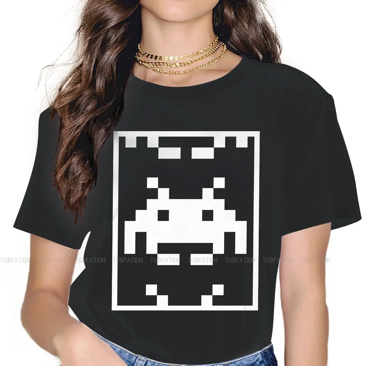 

Hi TShirt For Women Space Invaders Game Tees Fashion Female T Shirt Basic Graphic Loose