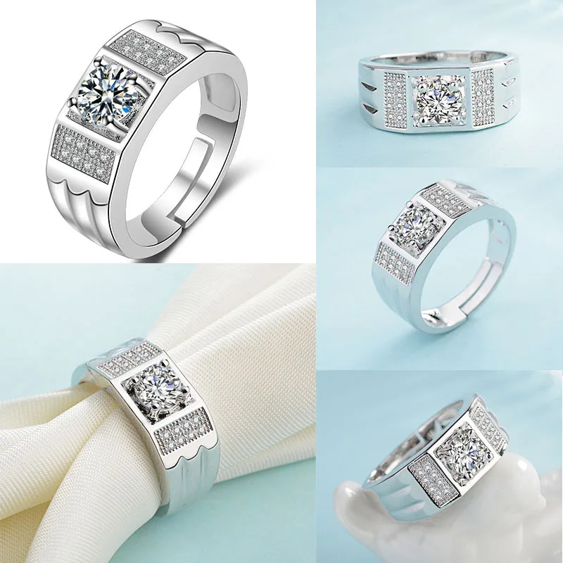 

Punk Boy Men's Ring Fashion Inlaid Rhinestone Crystal Zircon Male Alloy Opening Ring for Party Wedding Party Jewelry Accessories