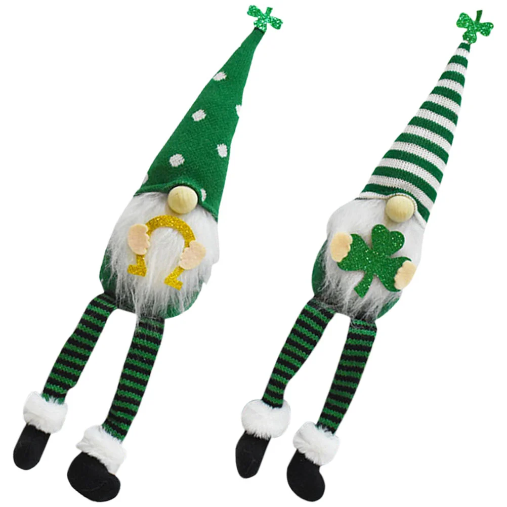 

2 Pcs Faceless Plush Dwarf Ornament Home Decor Green Leaves Gnome St Patricks Day St Patrick's Cloth Office Statues