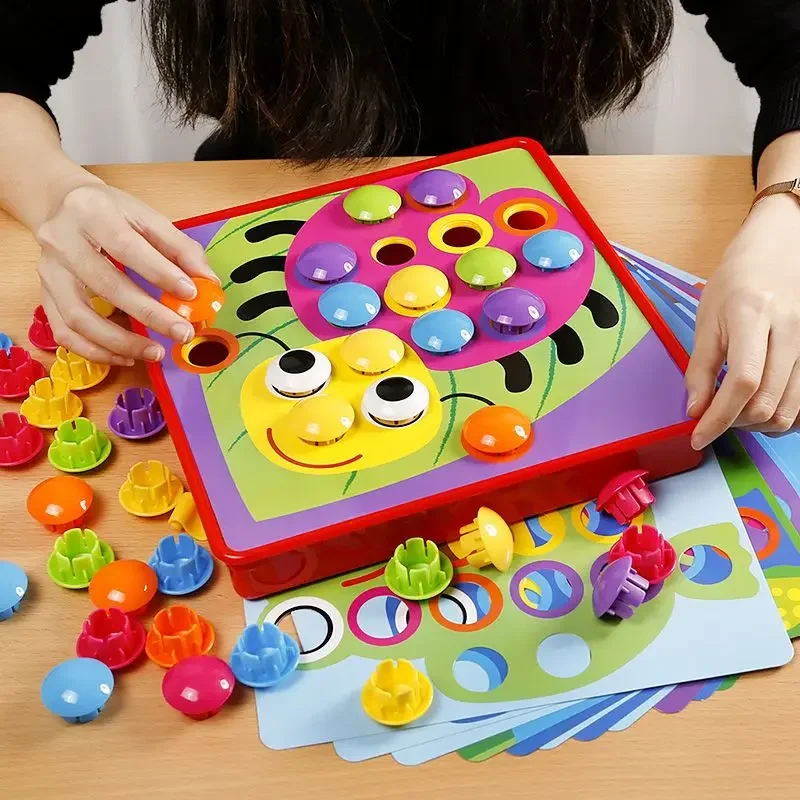 

New Mushroom Nail DIY Cartoon Handmade Toys Children's Montessori Educational Toys Intelligent 3D Puzzle Game Jigsaw Board Gifts