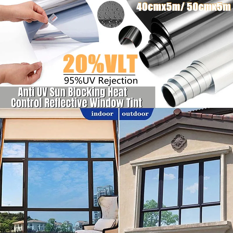 

One Way Mirror Window Privacy Film Daytime Anti UV Sun Blocking Heat Control Reflective Window Tint for Home Office Living Room