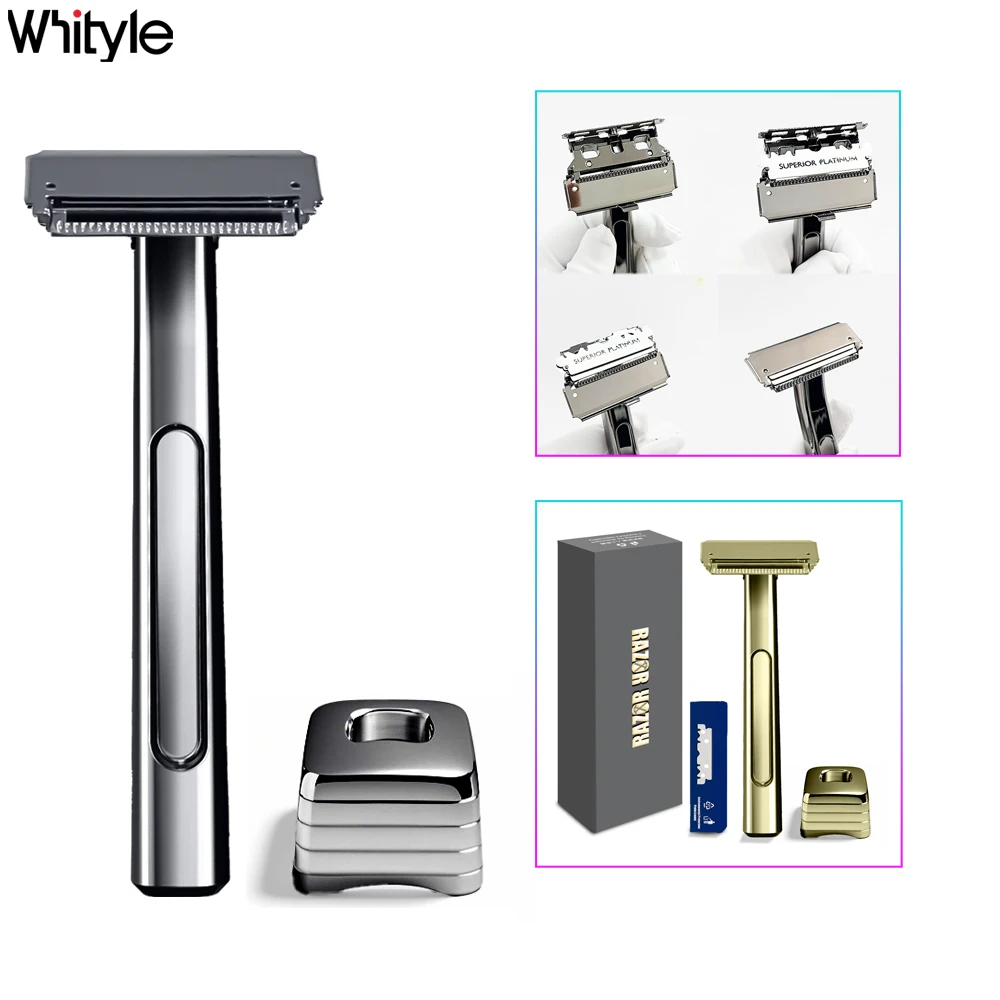 Фото Whityle 20TS Glide Pro 4D Super 2-лезвийный комплект безопасных бритв с половинным лезвием, гладкая бритва с подставкой, подарок премиум-класса для мужчин №1
