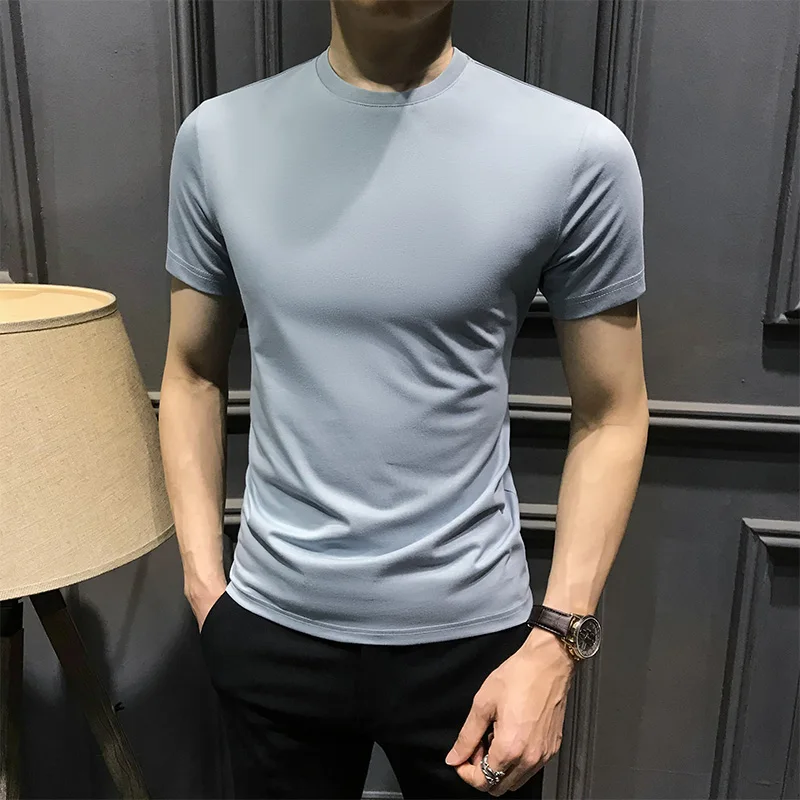 

2022 Summer New Men's Short Sleeve Solid Color O-neck Tops Plus Size T-shirt Male Breathable Sportswear Fitness Tops Shirt