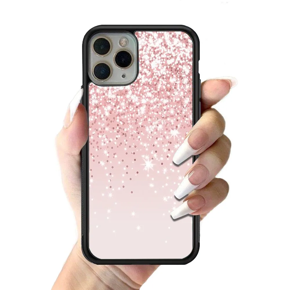Rose Pink Pattern Bling Phone Case Silicone PC+TPU Case For IPhone 14 11 12 13 Pro Max 8 7 6 Plus X XR Hard Fundas
