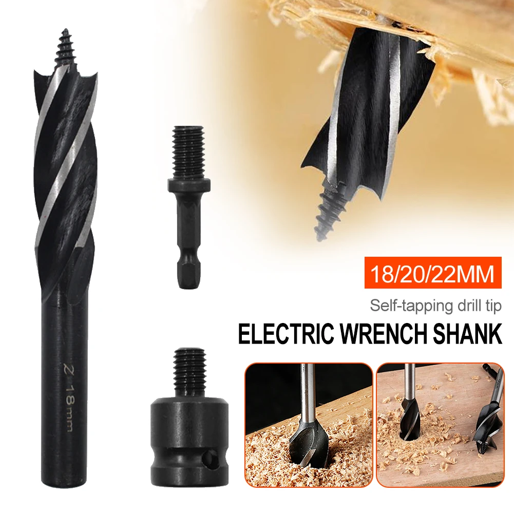 

3Pcs Wood Drill Bit Set 18/20/22MM Electric Wrench Hex Shank Self-Tapping Deep Hole Drill Woodworking Drill Bits for Home Tools