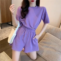summer sets women 2022 new casual loose two pieces short sleeve t shirts and high waist short pants suits