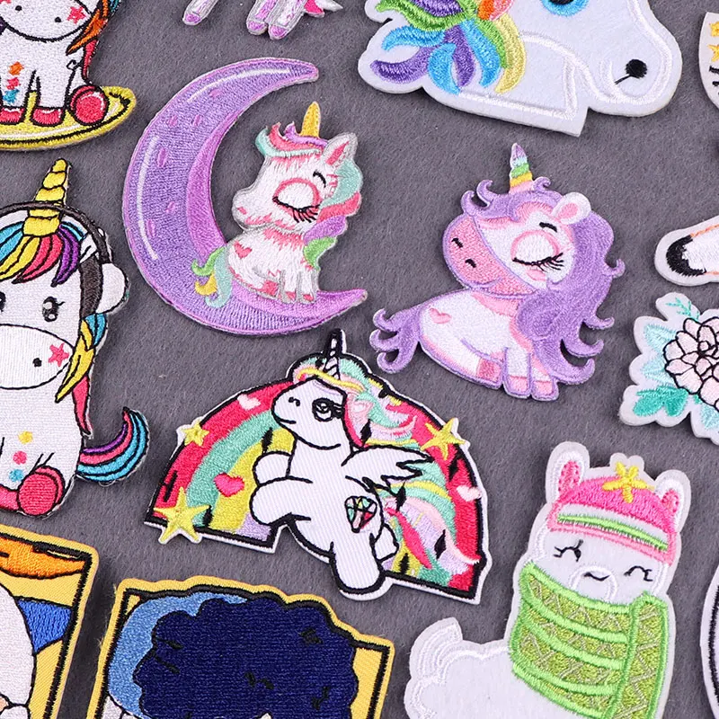 

Unicorn Patch Embroidered Patches For Clothing Cartoon Things Stripes Iron On Patches On Clothes Hook Loop Badges On Backpack