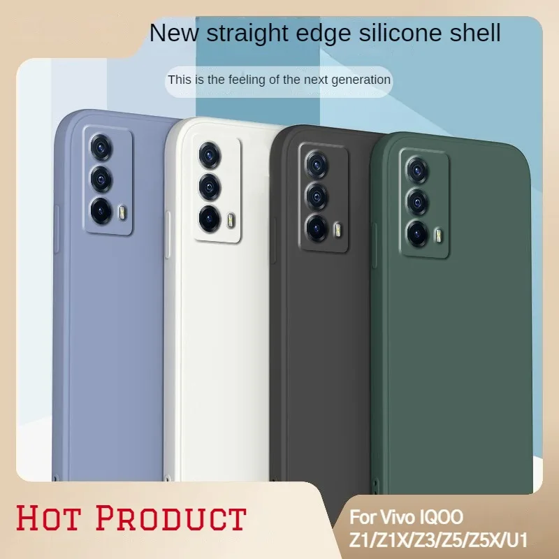 

Suitable for Vivo Iqoo Z1 Z1X Z3 Z5 Z5x Phone Cases for Iqoo U1 U1X U3 U3X U5 U5X Straight Edge Liquid Silicone Soft Shell Case