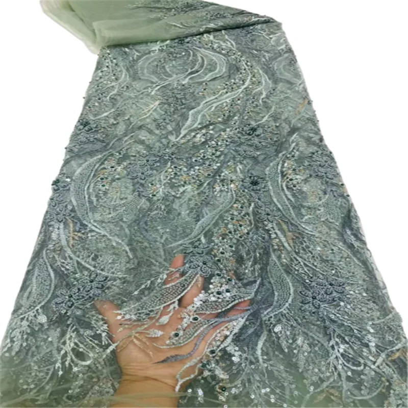 

Latest sequins African Lace 2022 High Quality Sequins Nigerian French Tulle Lace Fabric Embroidery for Women Dress FCD39